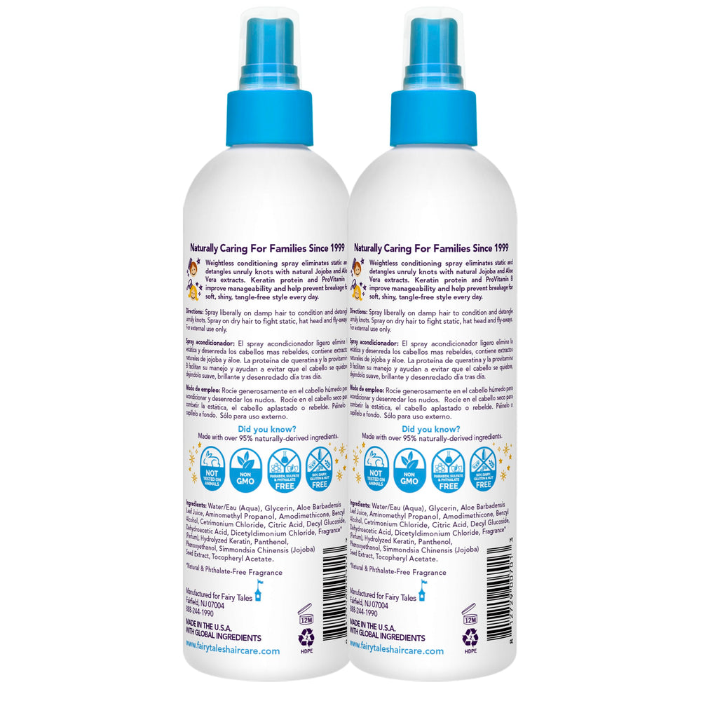 Close-up nozzle spray mist from Fairy Tales for easy detangling benefit