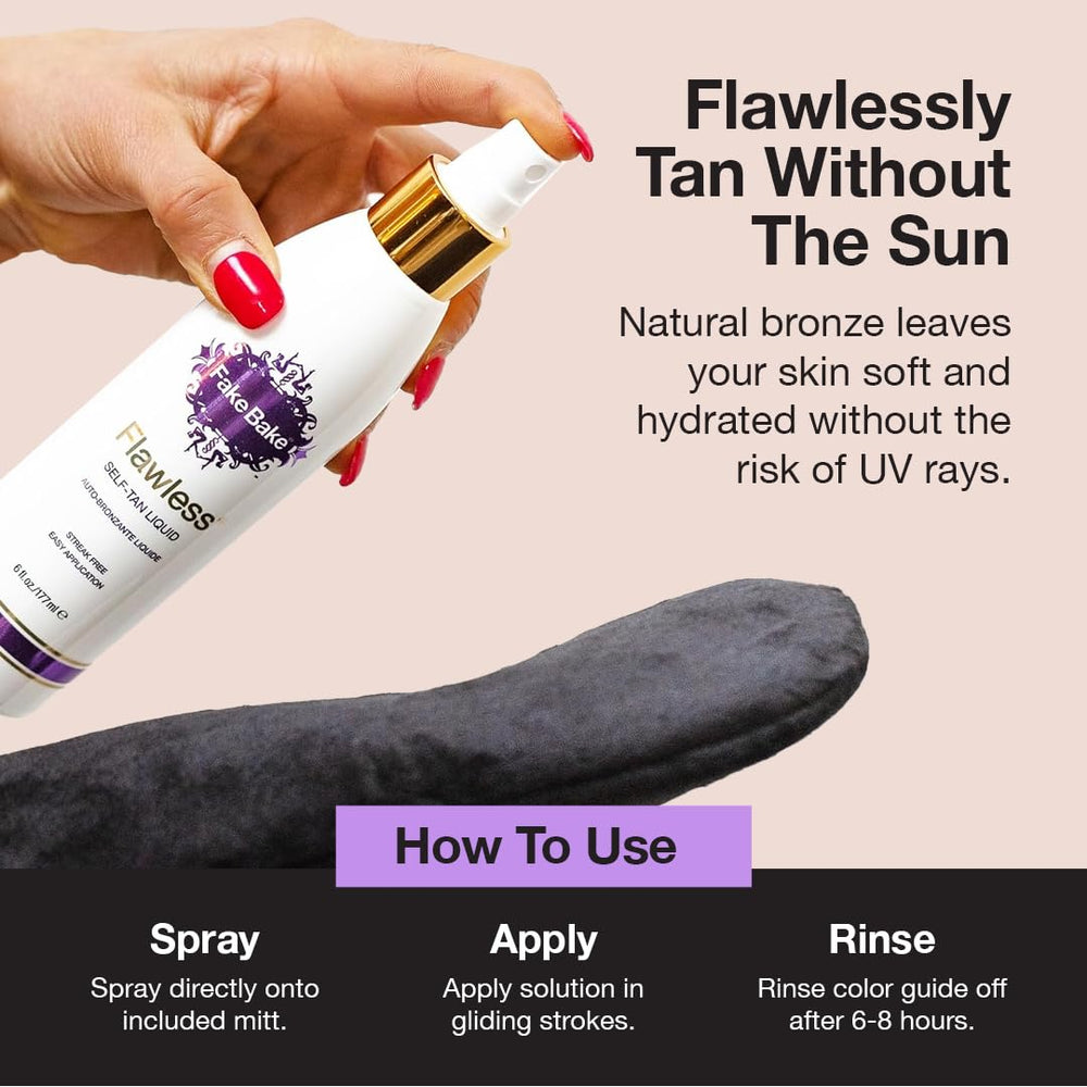 Fake Bake applicator mitt being used for streak-free even coverage
