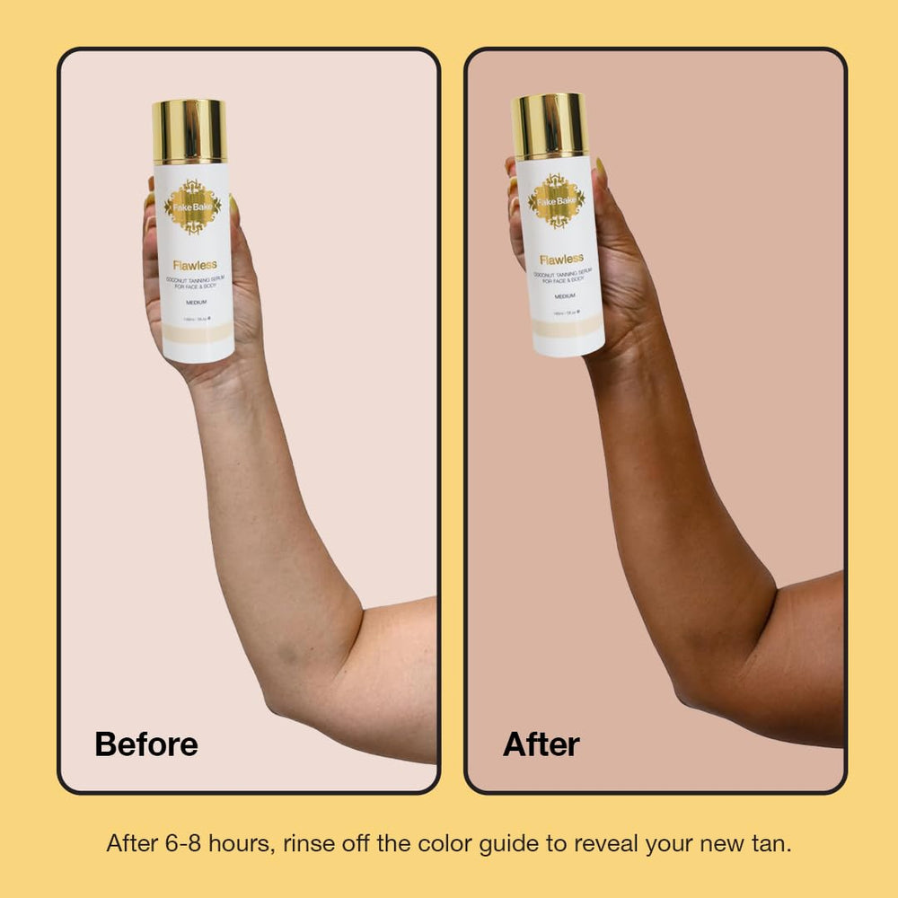 Fake Bake applied on forearm demonstrating even, streak-free bronze