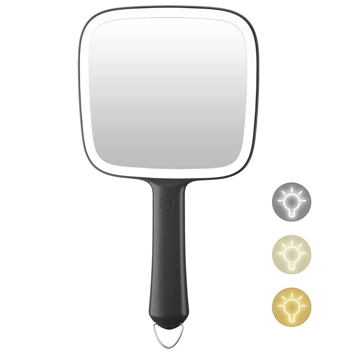 Famihomii front view of lighted mirror showing full reflective surface benefit