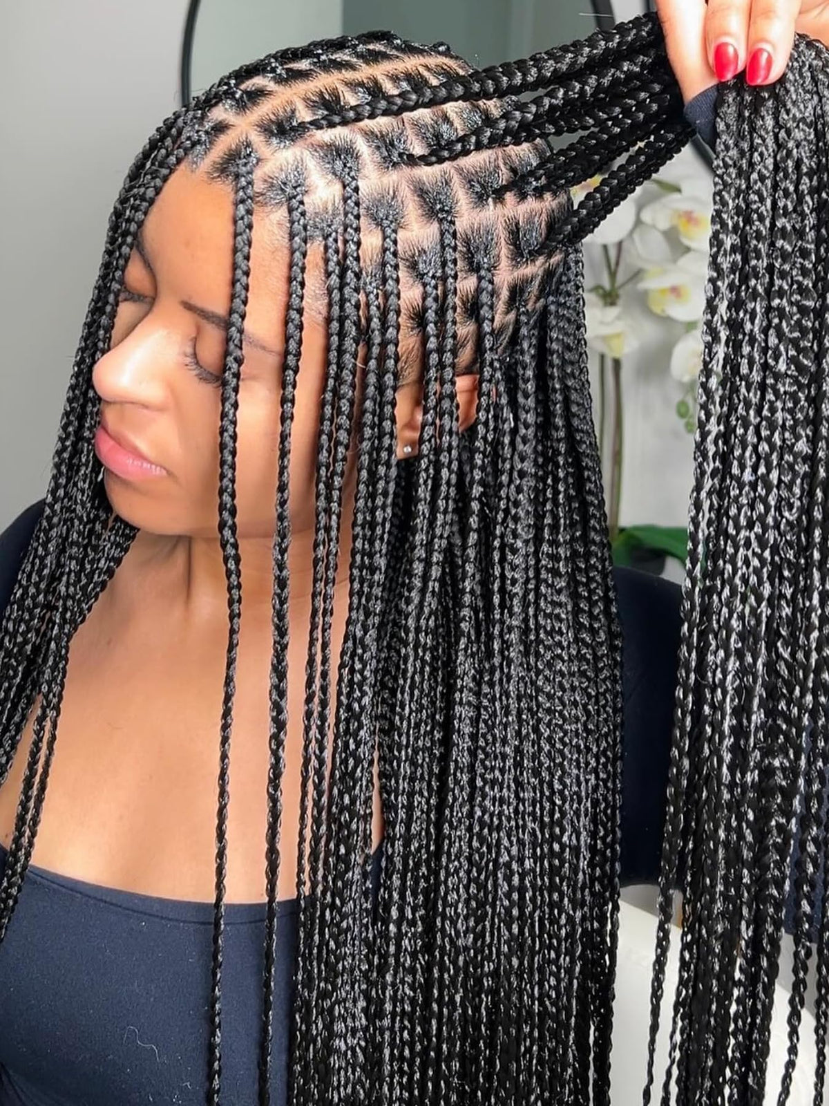 FANCEE front view of full lace box braid wig showing polished braids and natural look