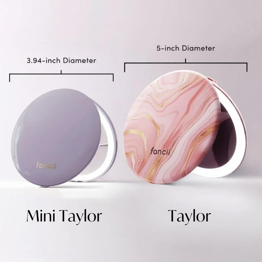Fancii Mini Taylor held in hand while applying makeup showing ease of one-handed use