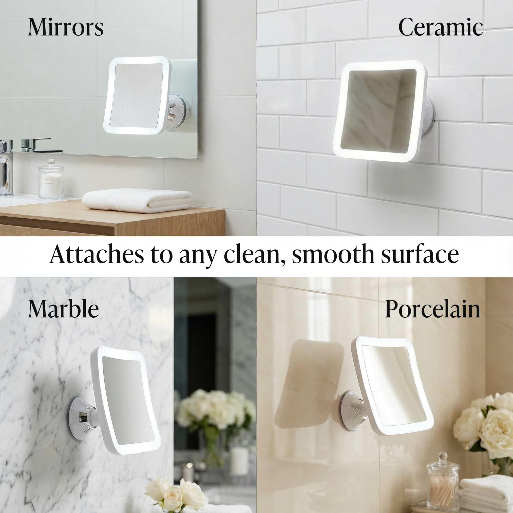Fancii mirror mounted in bathroom lifestyle scene offering studio-like lighting