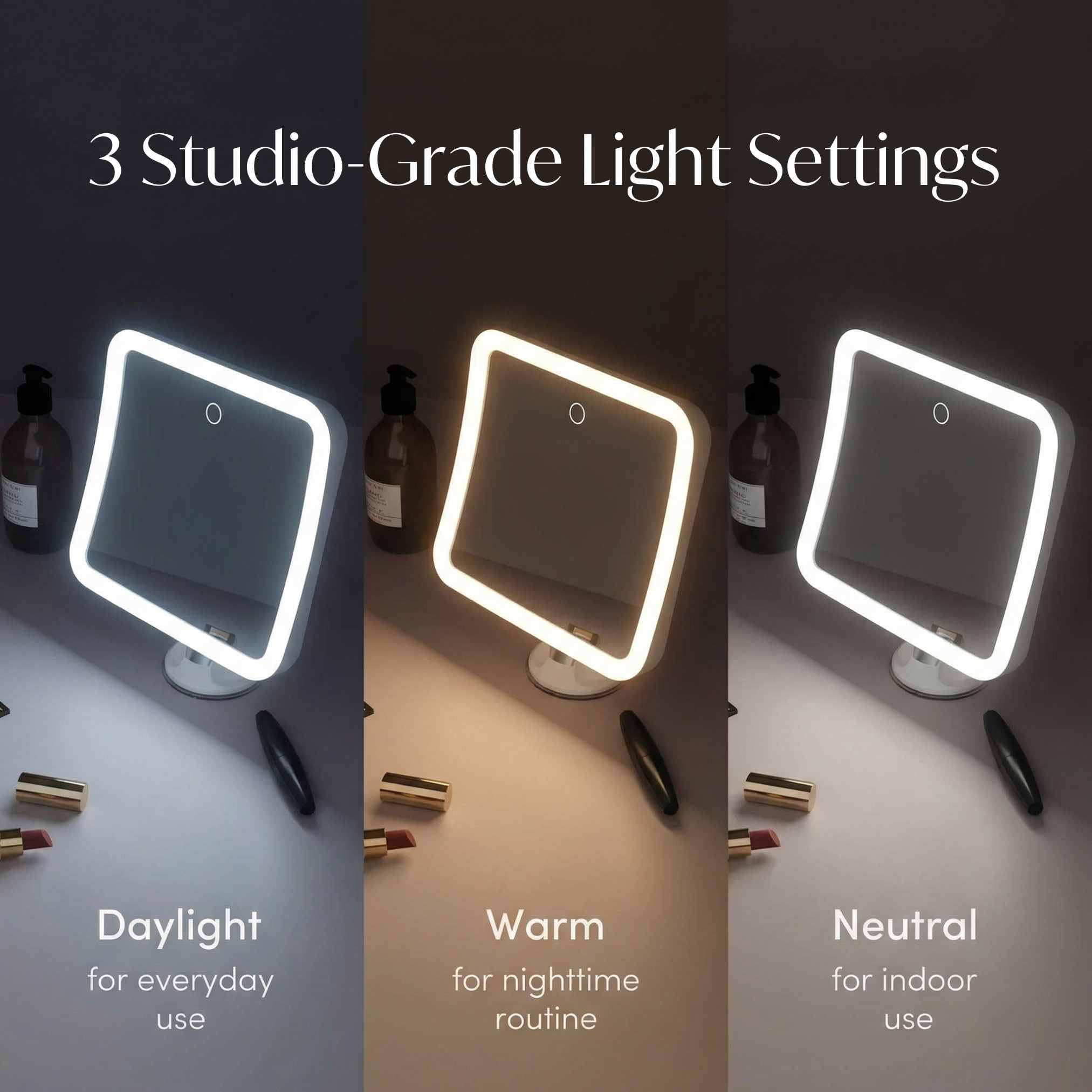 Fancii rotated mirror demonstrating 360-degree swivel for flexible angles