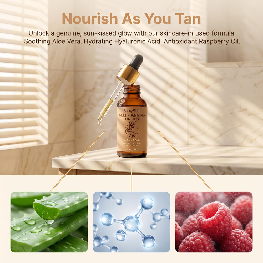 FANCYPLUM dropper close-up dispensing precise drops for customizable tanning control benefit accuracy
