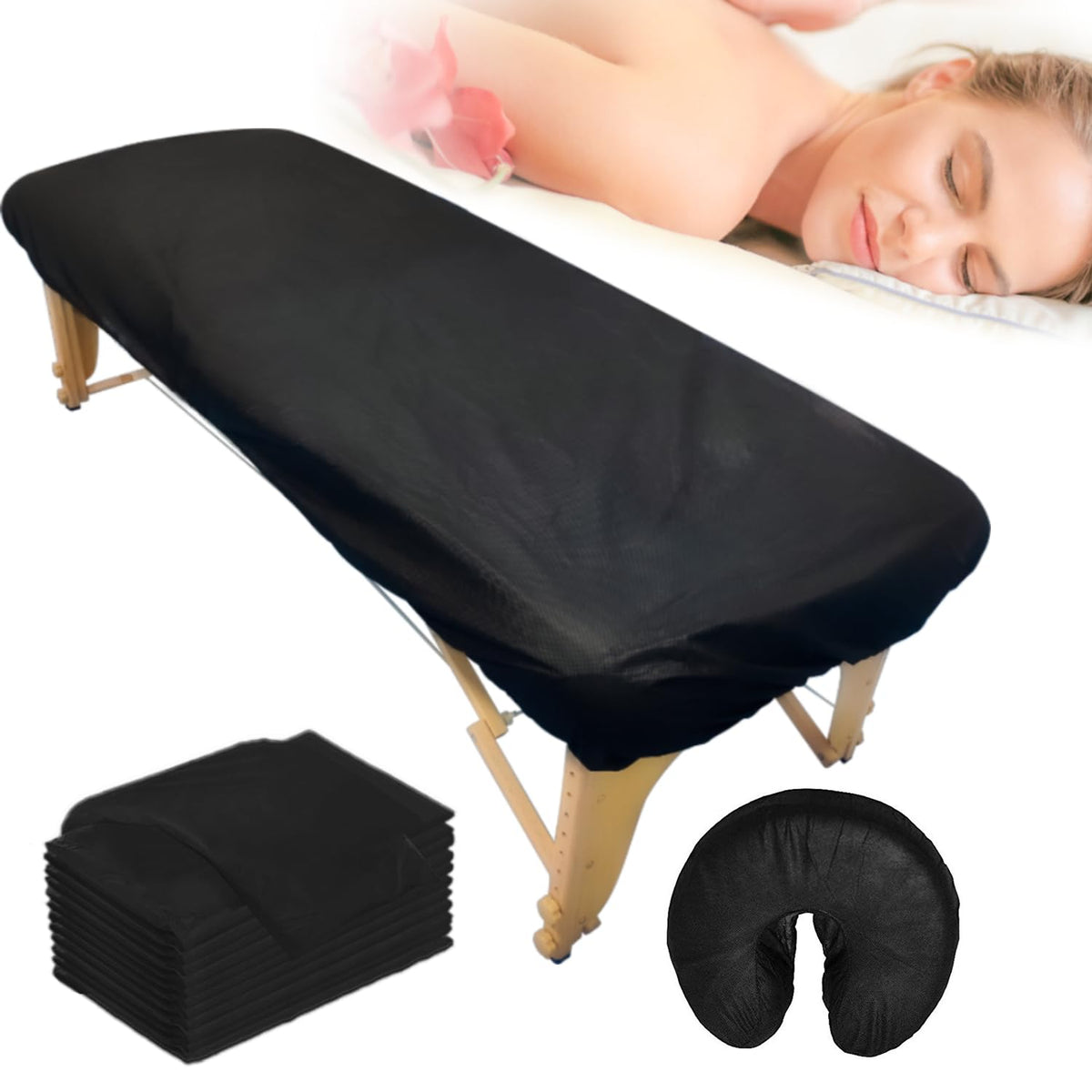 Fancystyle front pack display showing stacked fitted sheet and headrest covers for fast use