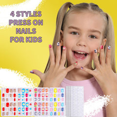 Fandamei press-on nails laid out showing bright patterns and sizes