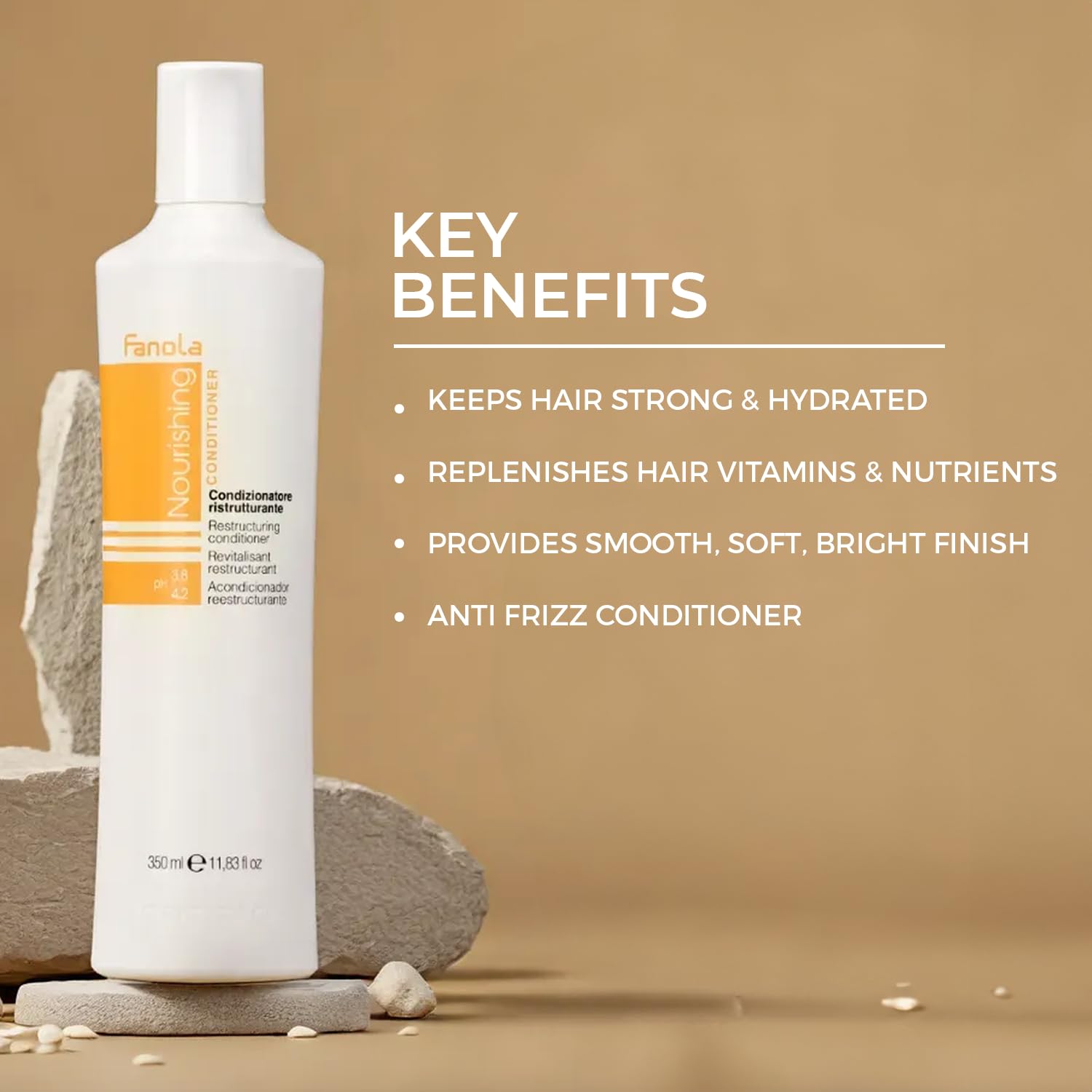 Fanola linseed oil ingredient bottle emphasizing nourishing and shine benefits
