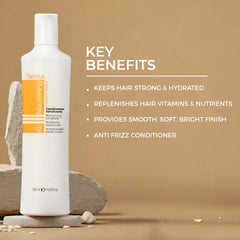 Fanola linseed oil ingredient bottle emphasizing nourishing and shine benefits