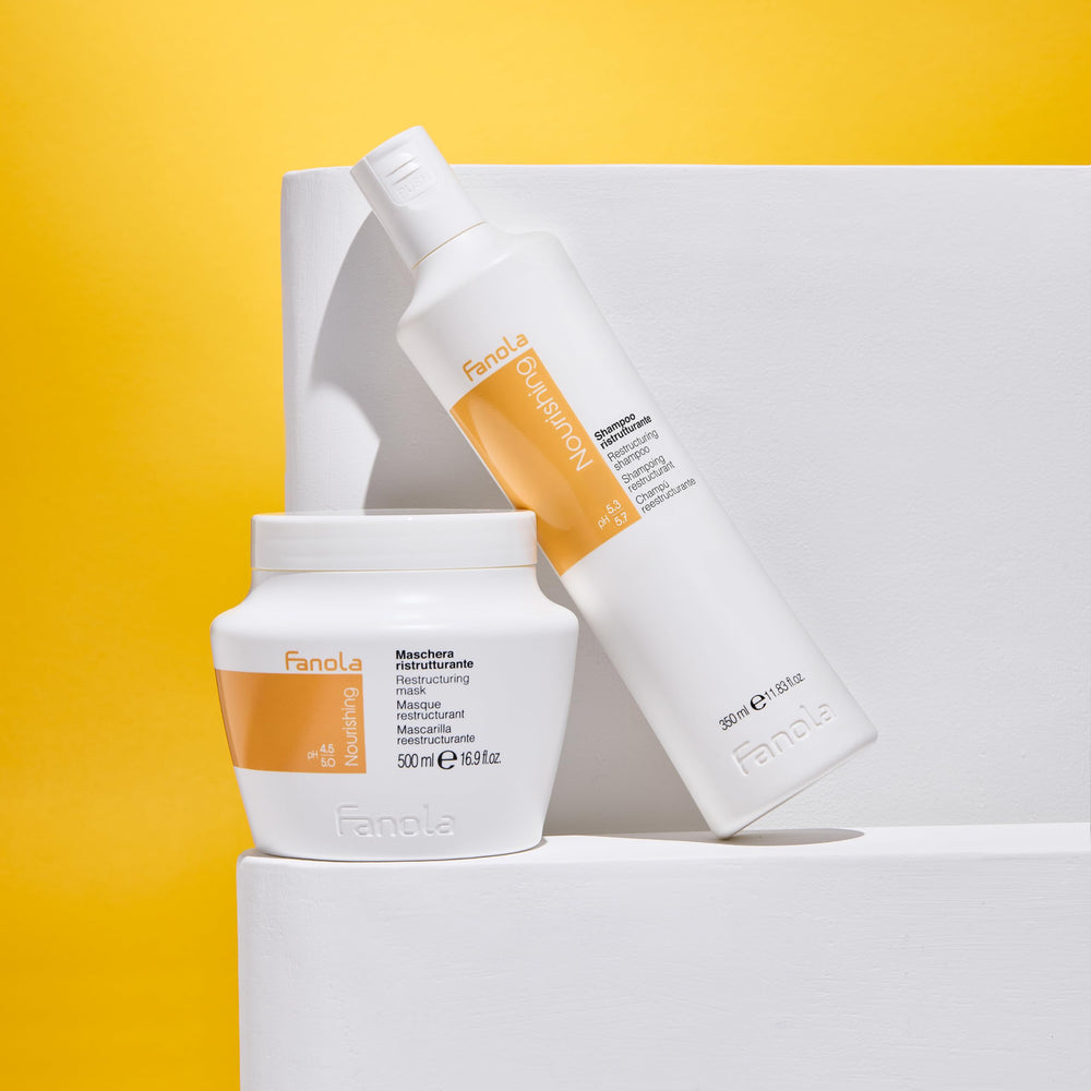 Fanola jar on bathroom shelf conveying professional salon results