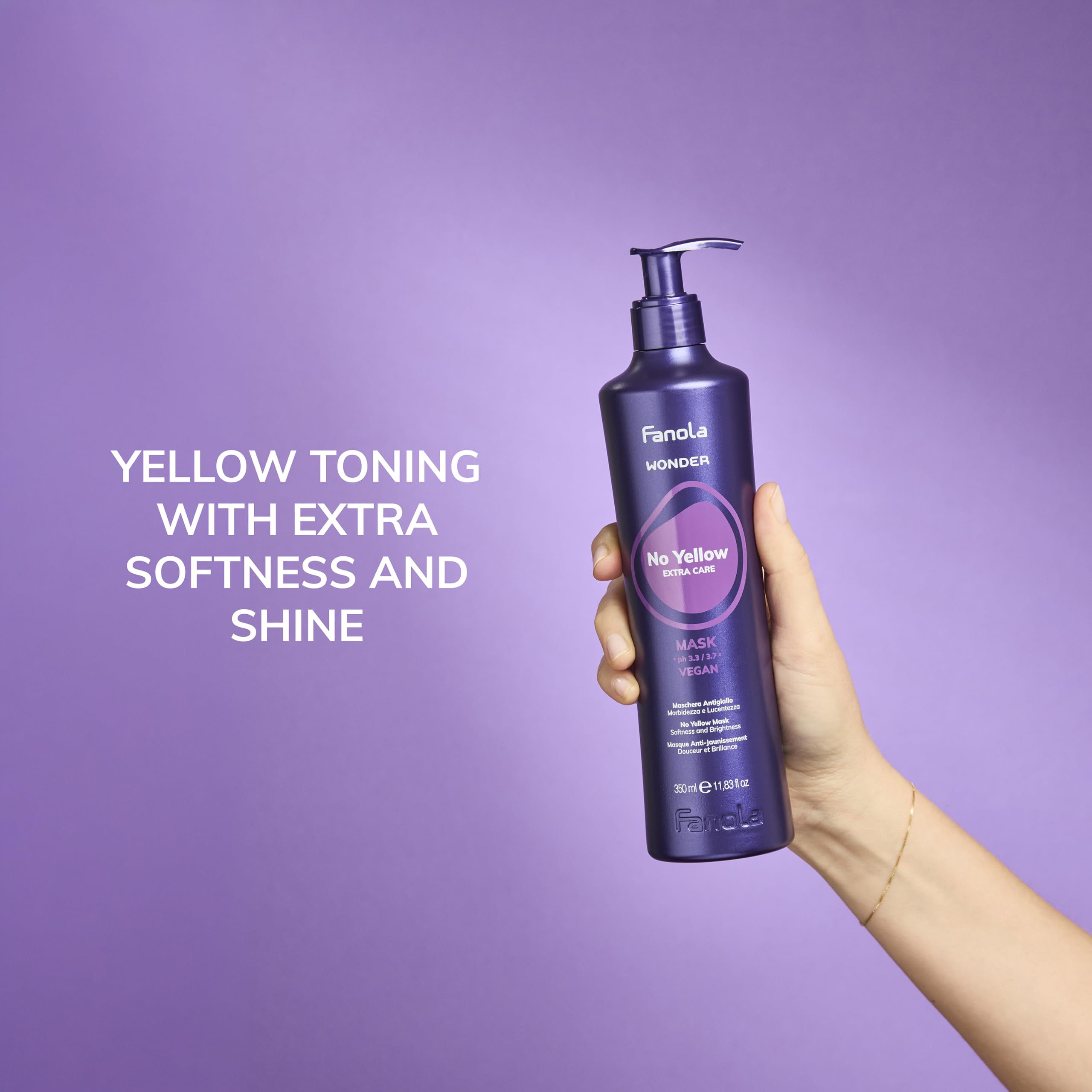 Before and after hair image showing Fanola reducing yellow brassiness effectively