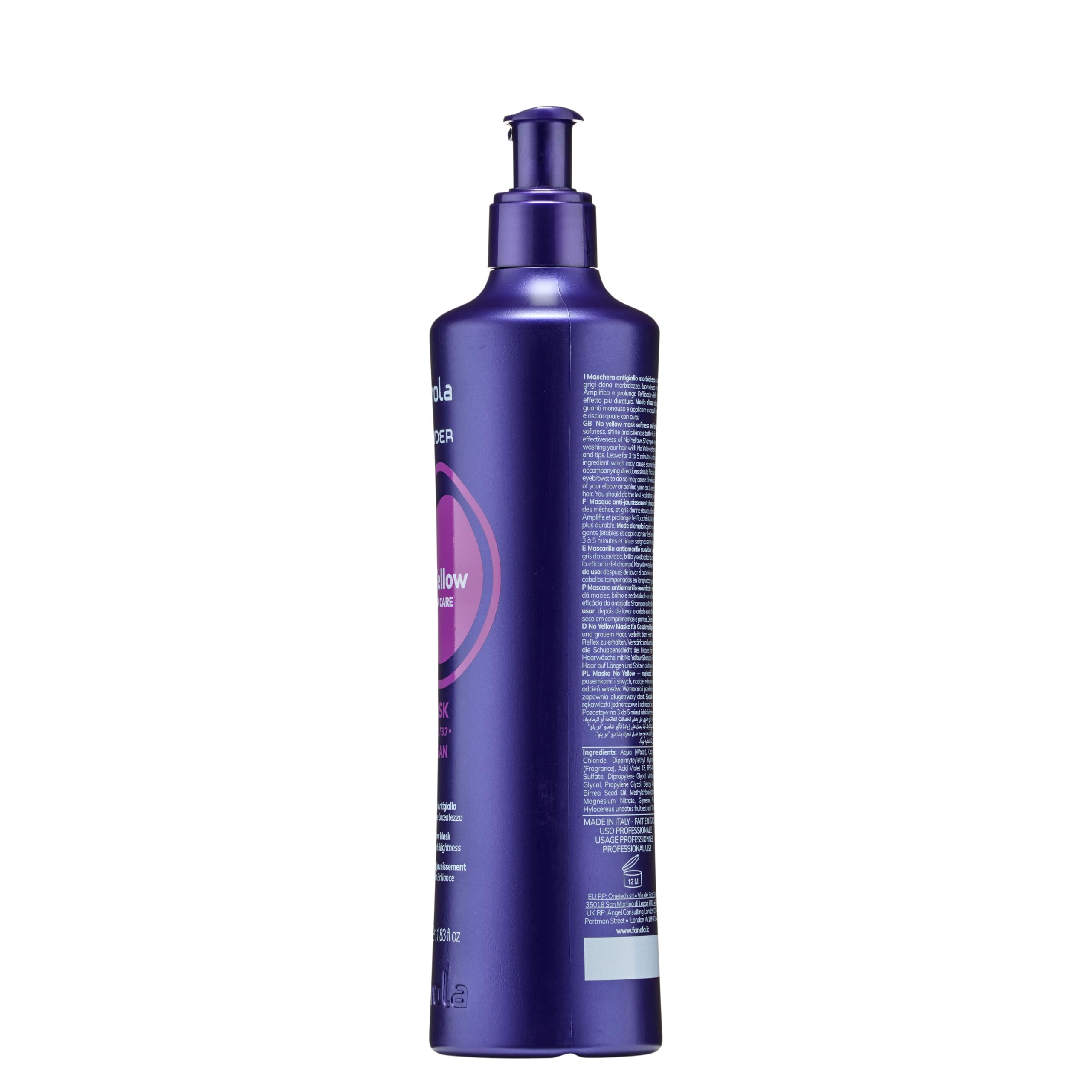 Fanola open lid showing violet mask texture and thick conditioning benefit