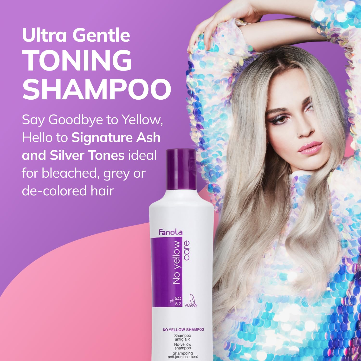 Fanola shampoo lather on blonde hair demonstrating toning action
