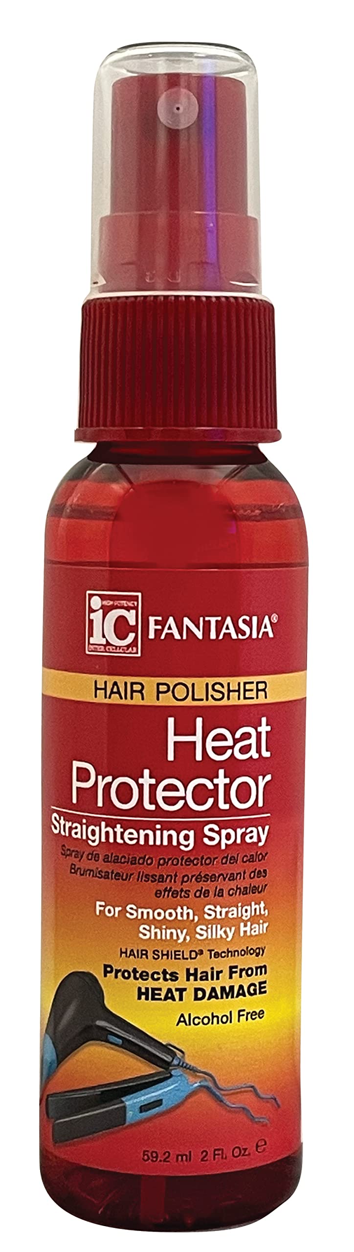 Fantasia heat protector front packaging shows travel-size bottles and convenient heat defense