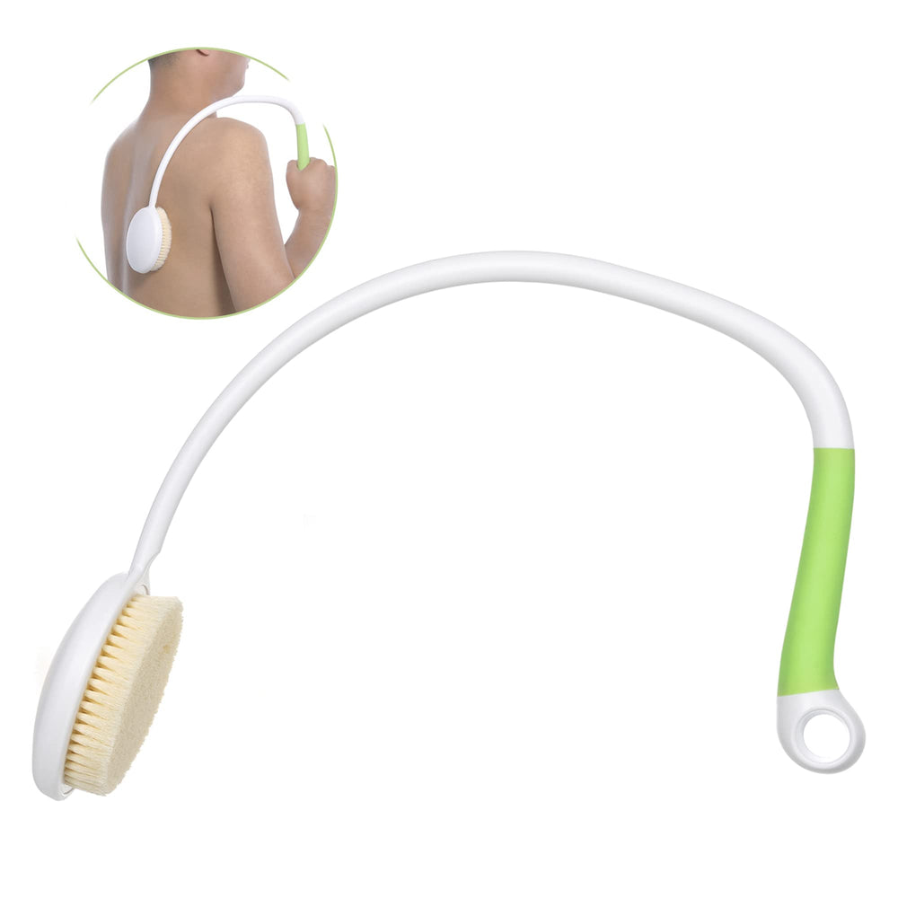 Fanwer front view of back brush showing design and benefits of easy reach