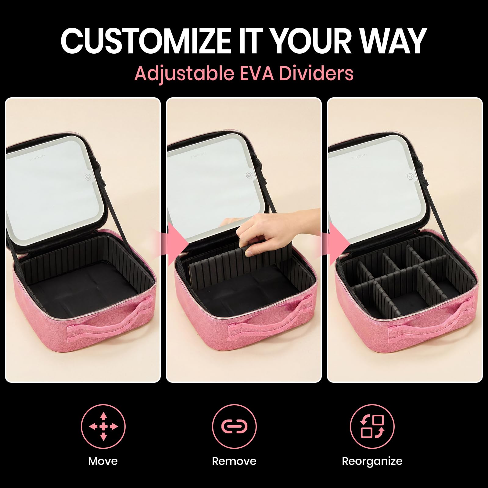 Fanwoli brush slot and adjustable EVA dividers protecting bristles and cosmetics