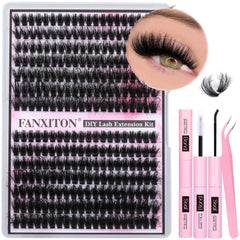 FANXITON front packaging showing full lash clusters kit and included tools for convenience