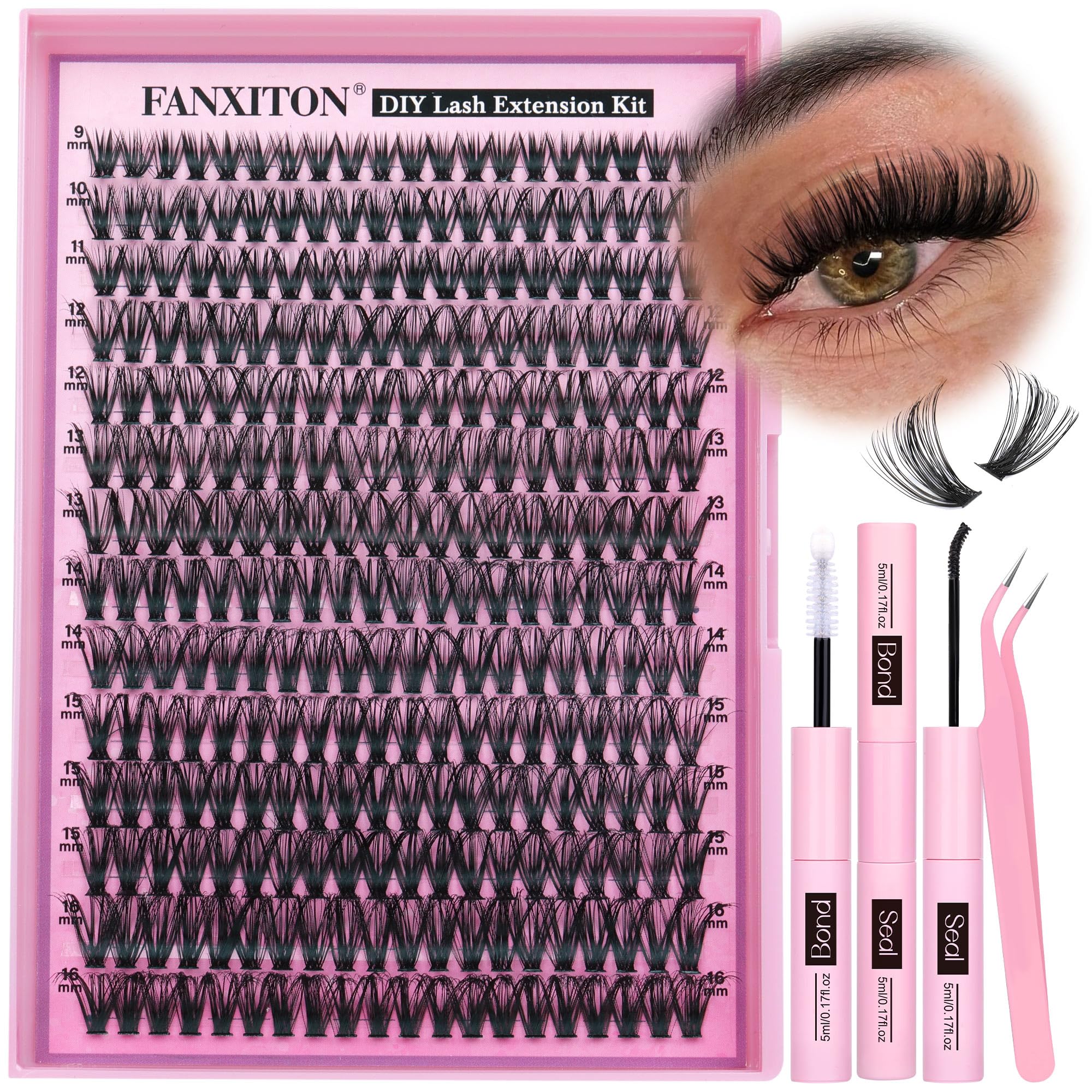FANXITON front packaging showing complete DIY lash clusters kit and contents benefit convenience