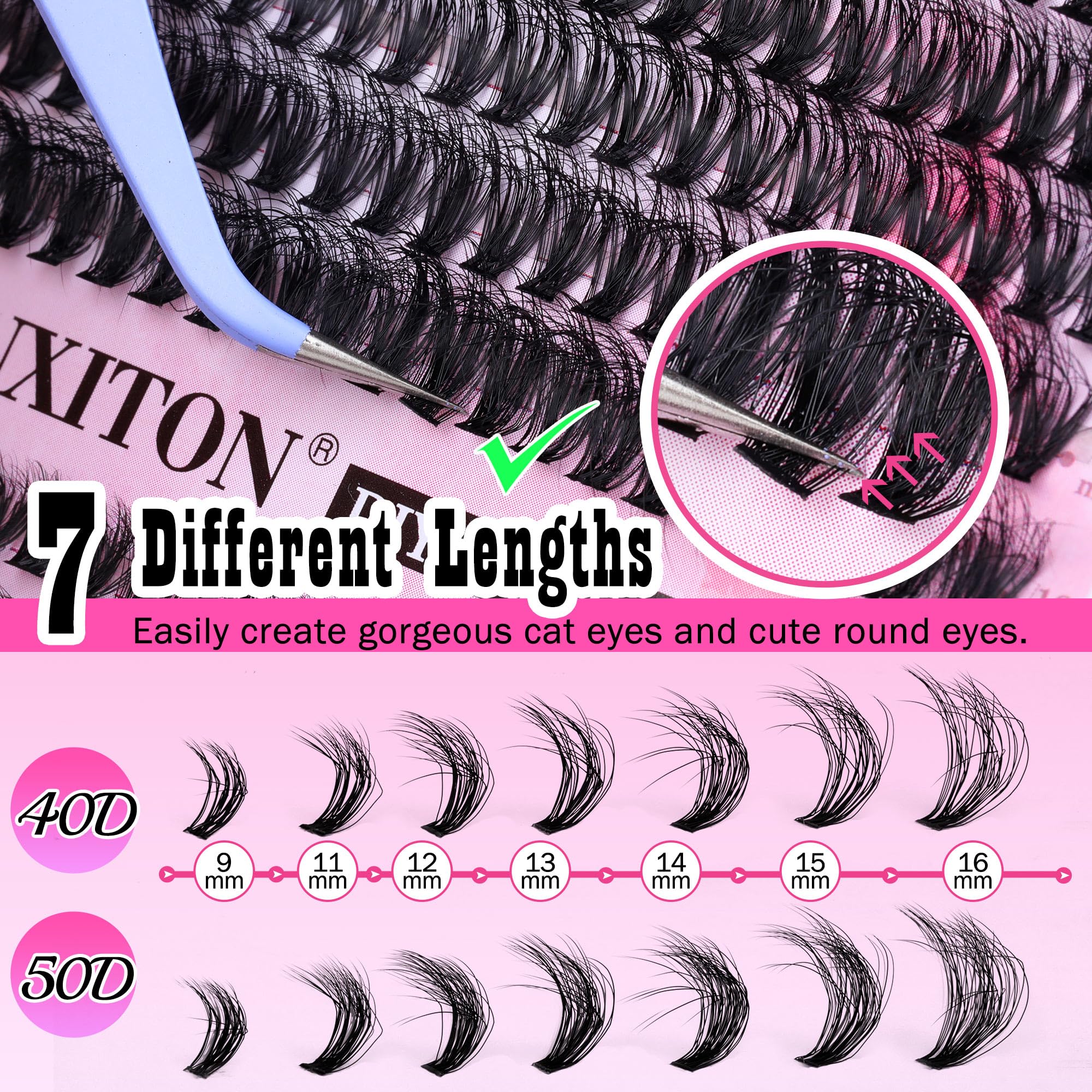 FANXITON length comparison 9–16mm showing layered volume options