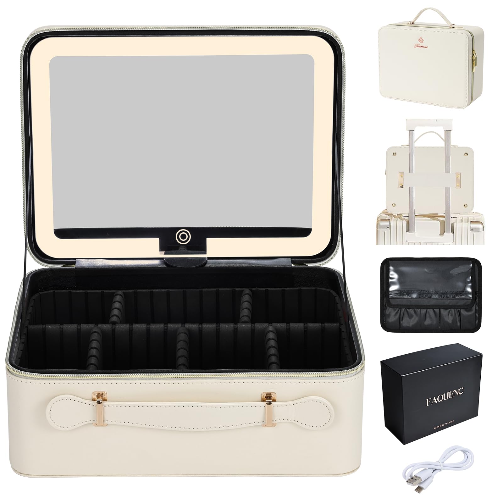 Faquenc leather case front view showing compact durable shell and zipper benefits