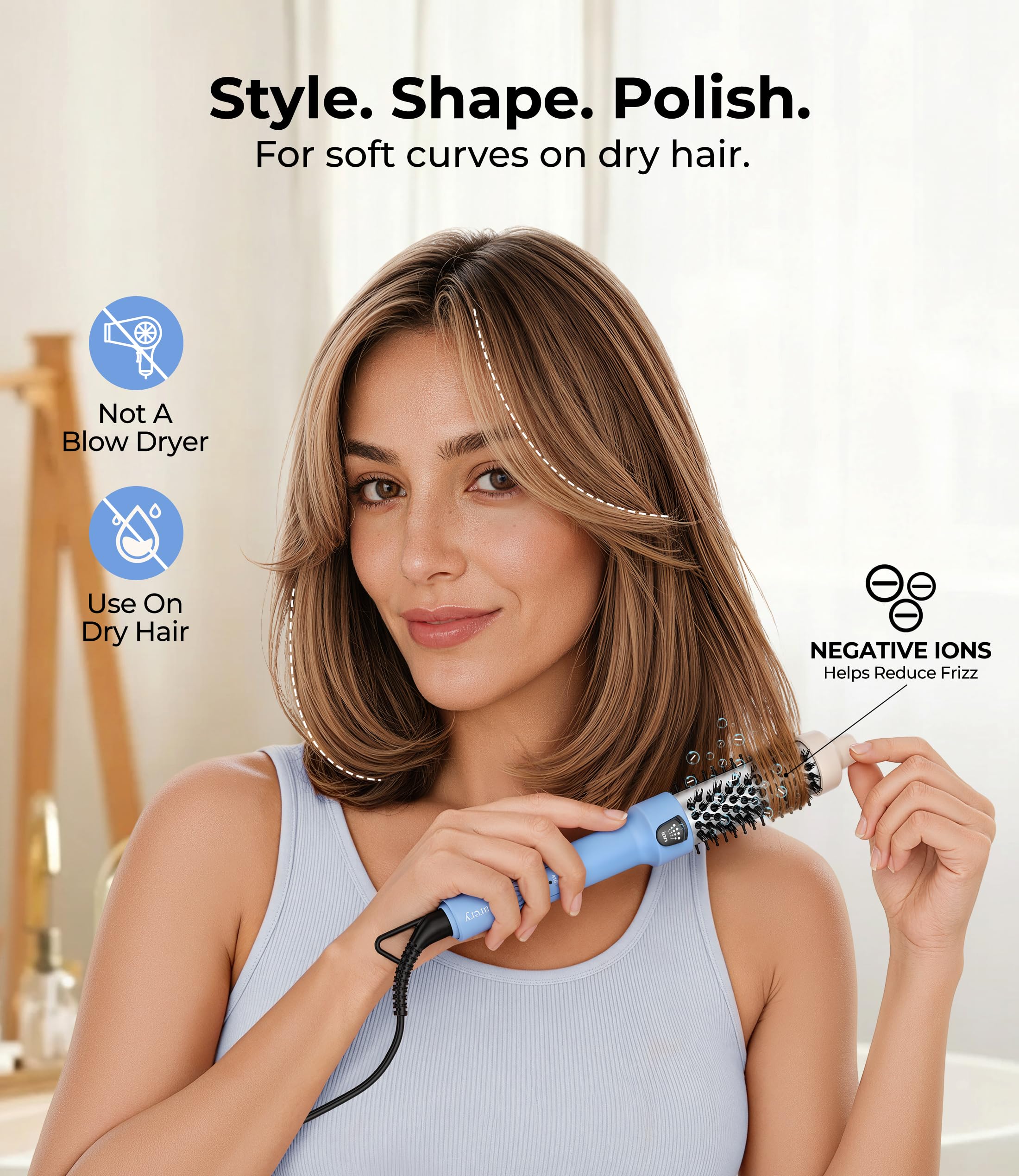 Farery ceramic barrel close-up showing ionic tourmaline finish for frizz reduction