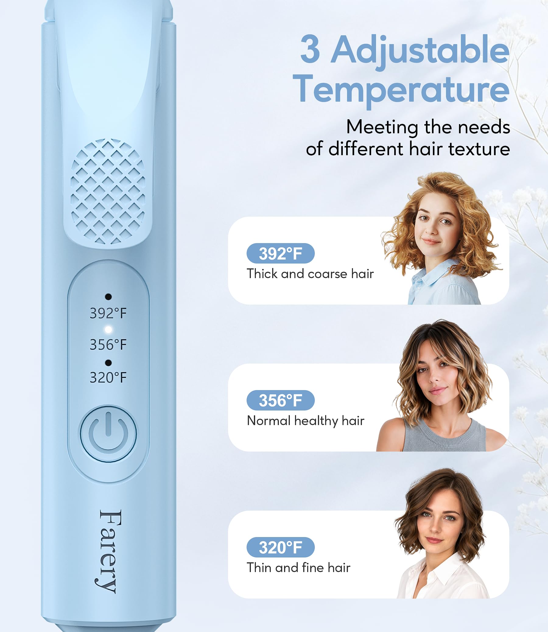 FARERY cool tip detail showing tapered tip that prevents burns while styling