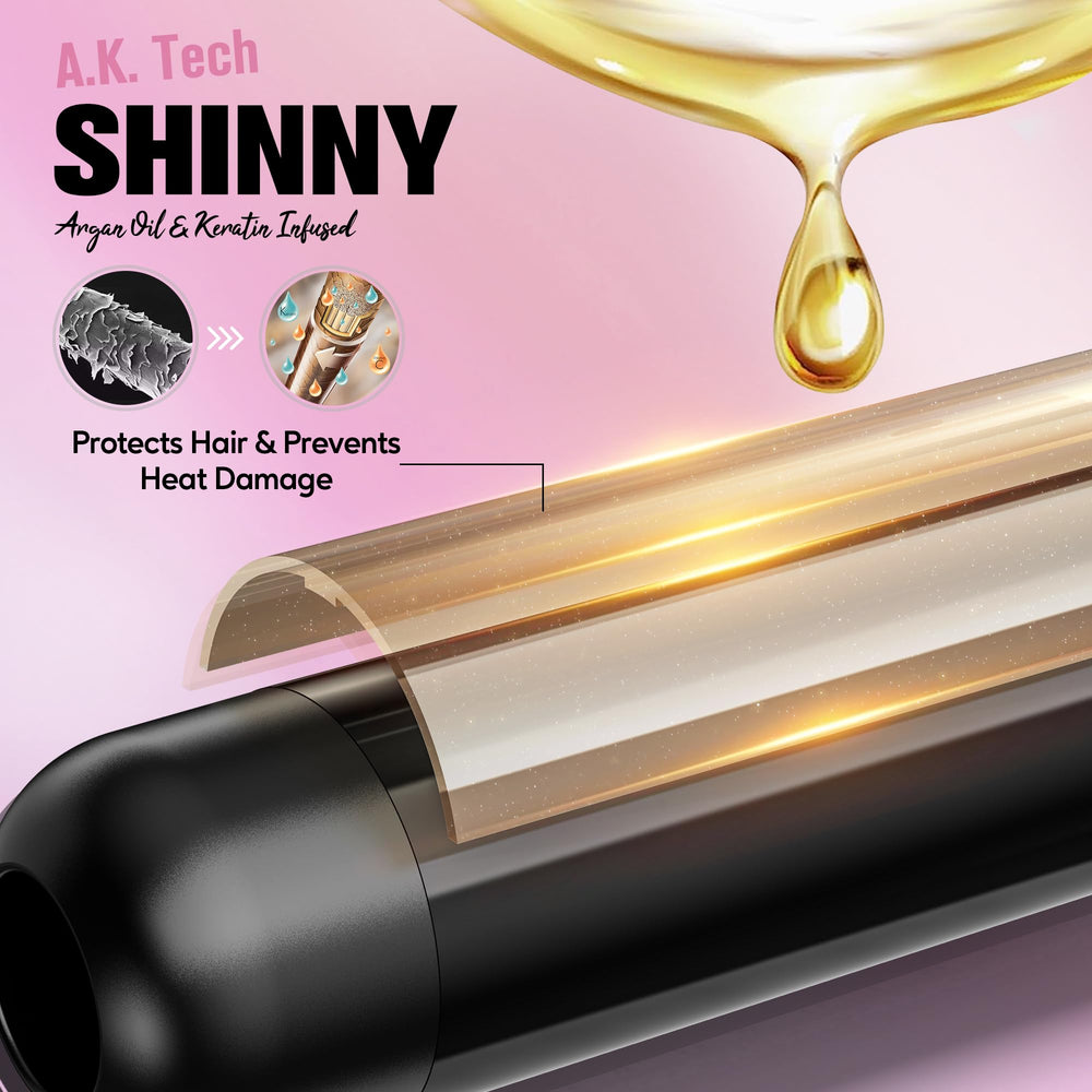 Farery curling iron held in hand to show scale and lightweight design that reduces wrist fatigue