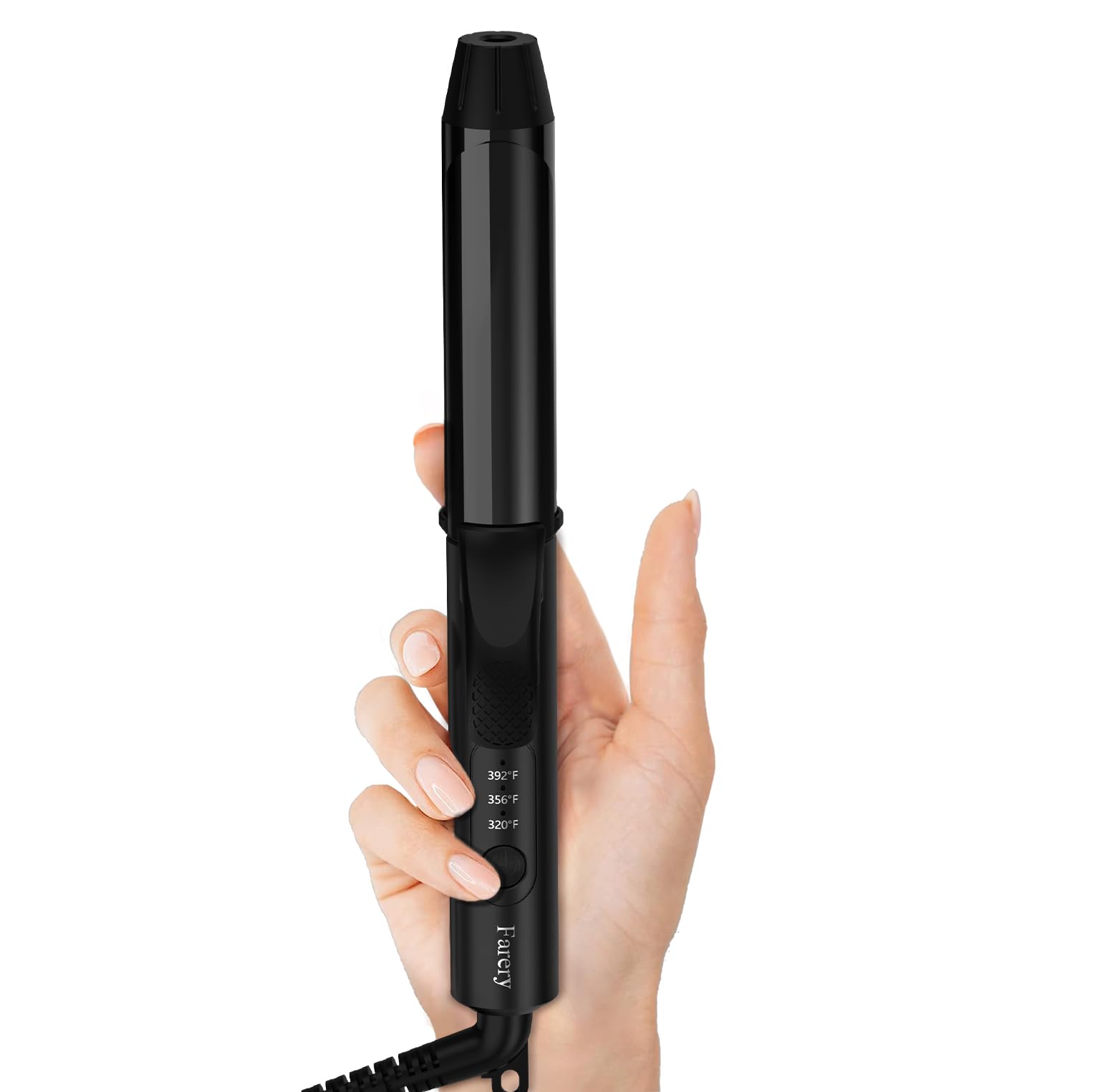 FARERY mini curling iron front view showing compact design and portability
