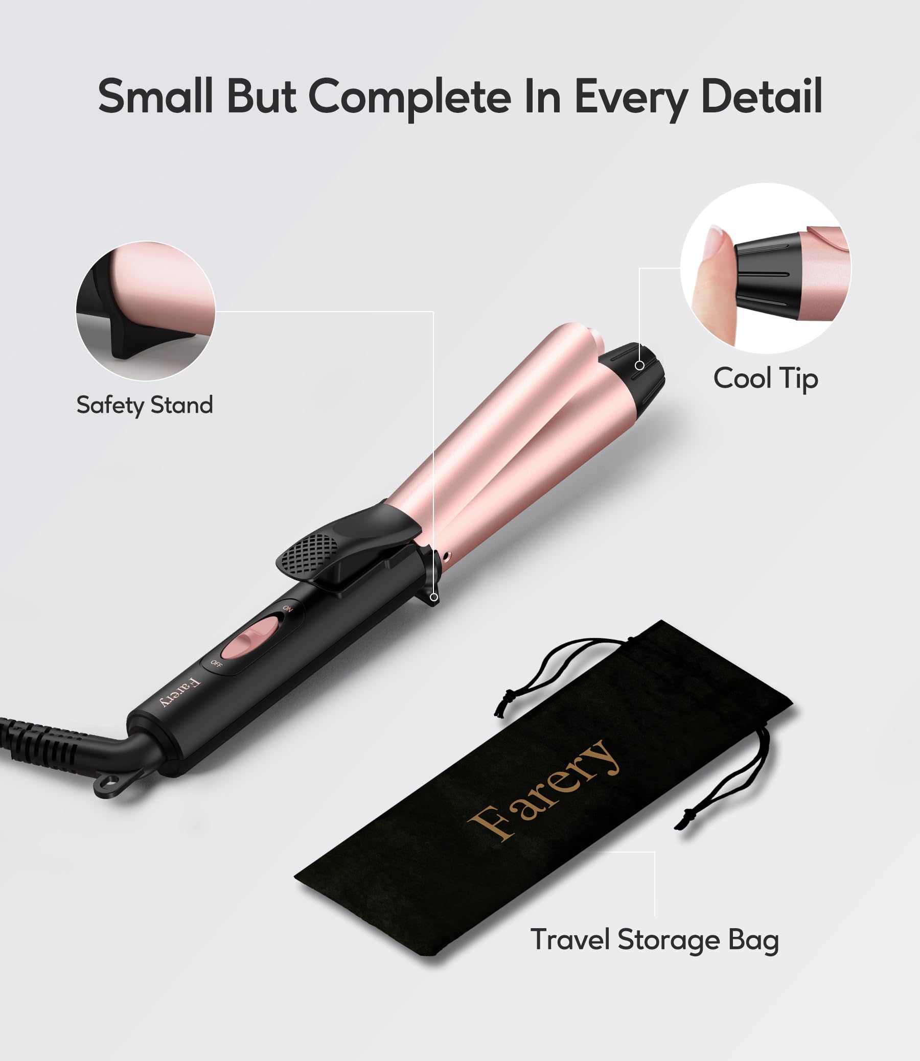 FARERY travel pouch and curler packed together ready for carry-on convenience