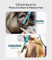 FARERY mini curling iron in hand for scale to show portable size and lightweight benefit