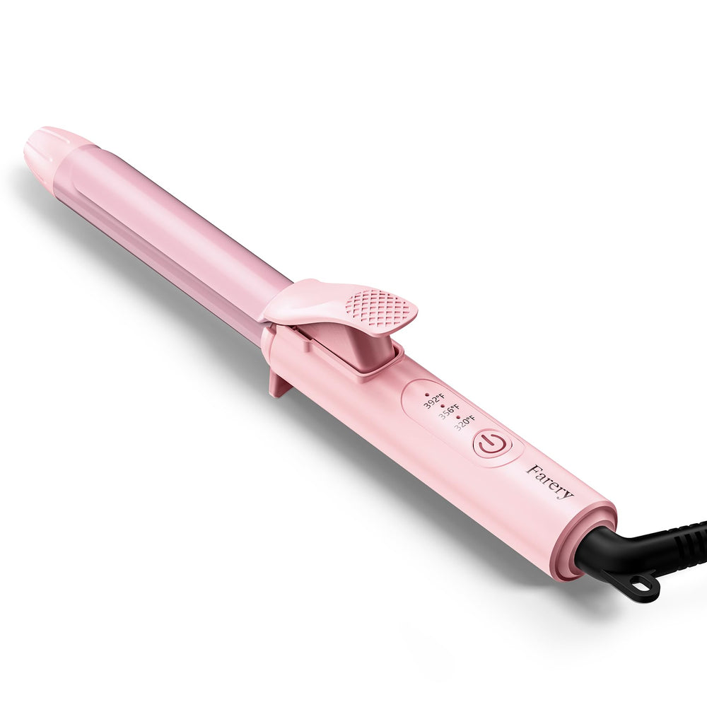 FARERY curling iron held in hand for size comparison and portability benefit