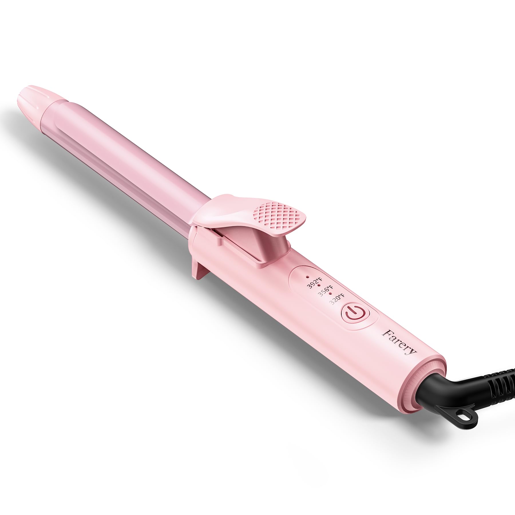 FARERY mini curling iron in hand to show scale and lightweight travel benefit