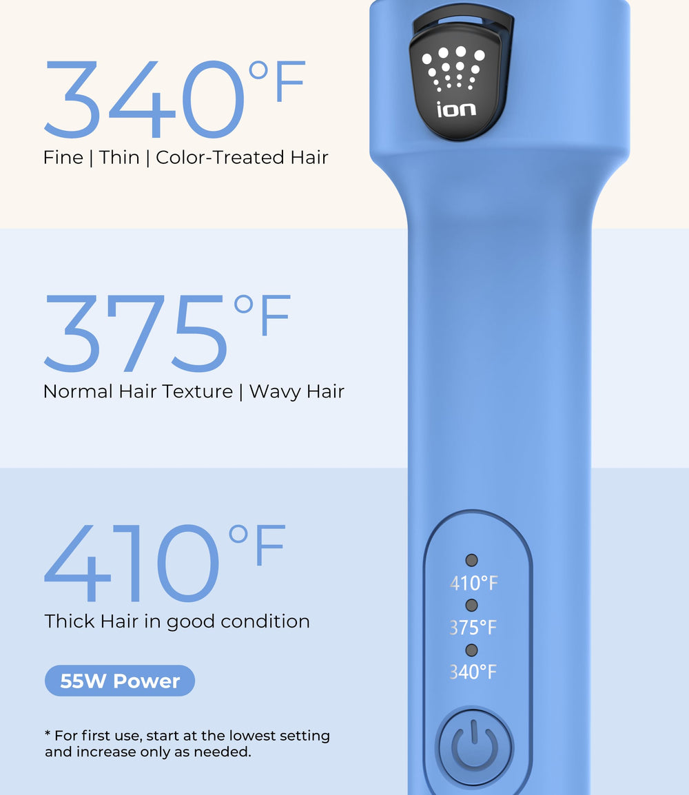 Farery temperature controls displaying three heat settings for tailored styling