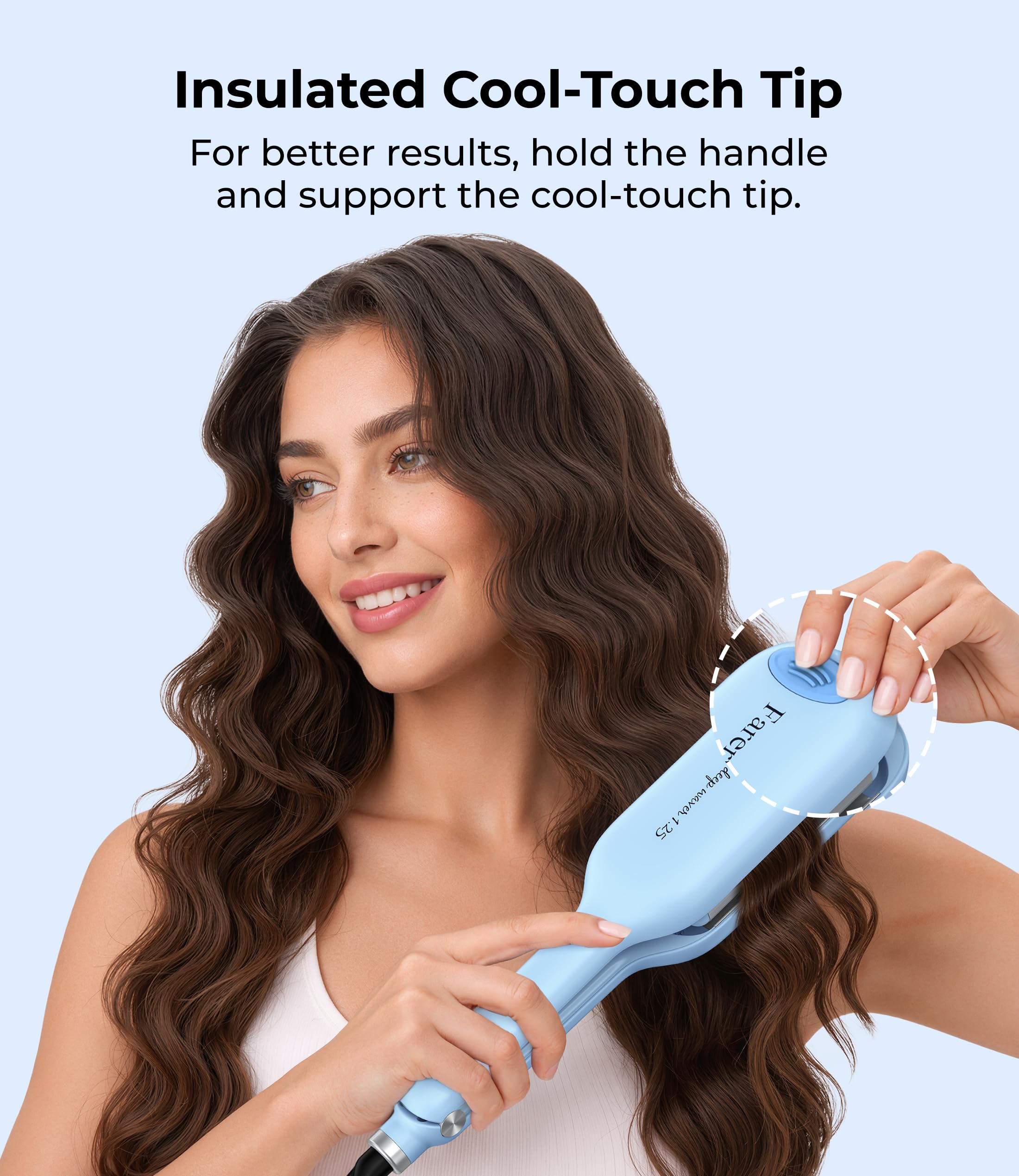 FARERY waver in use creating loose beach waves on long hair for quick styling