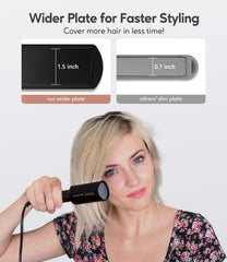 FARERY wide 1.5 inch plate next to smaller iron to show faster styling benefit
