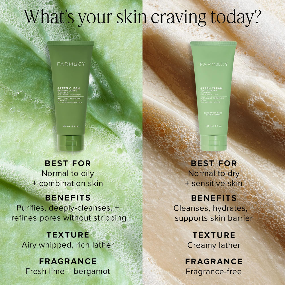 Farmacy cleanser on bathroom shelf in lifestyle scene promoting calm routine