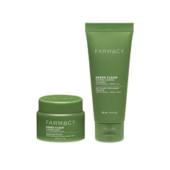 Farmacy front view of the Green Clean duo showing both jars and benefits
