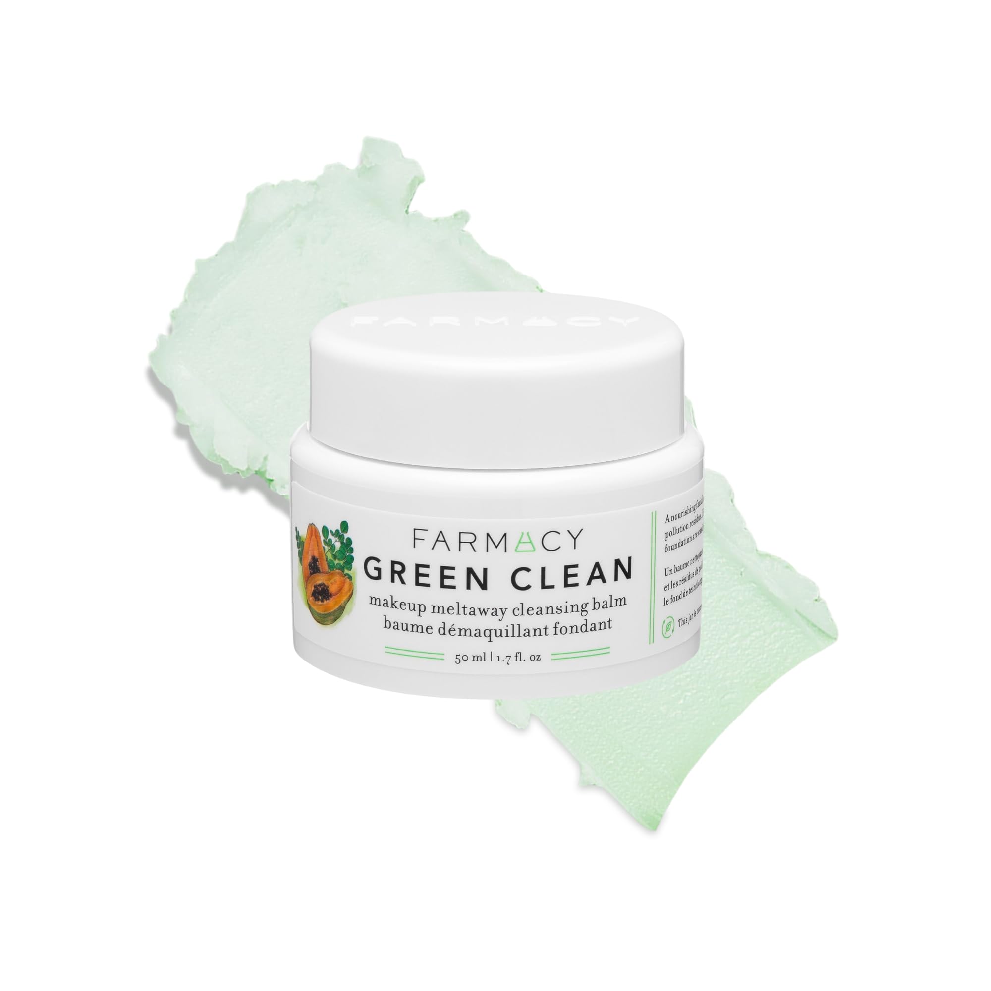 Farmacy green clean front jar showing packaging and easy-to-use balm