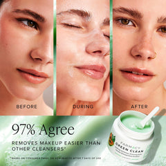 Farmacy green clean open jar top view revealing smooth balm texture