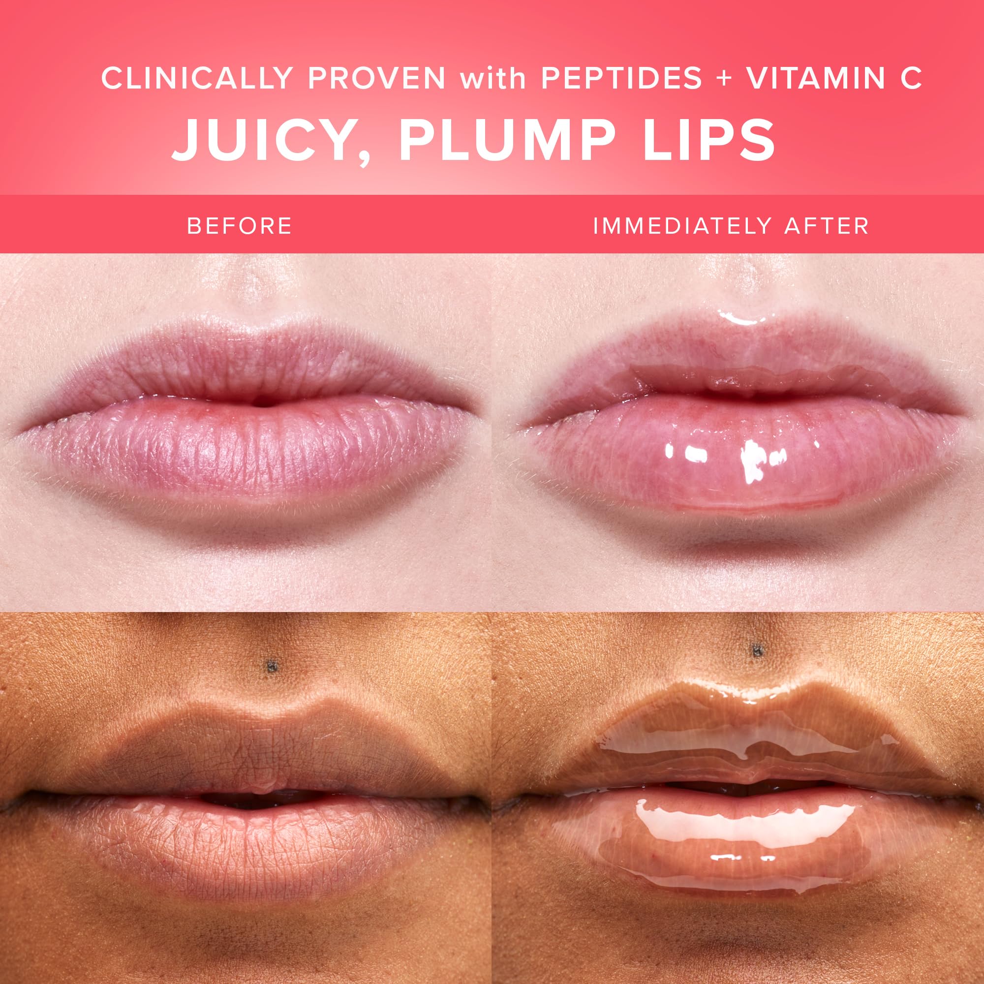 Farmacy applied on lips showing instant glossy plumping effect
