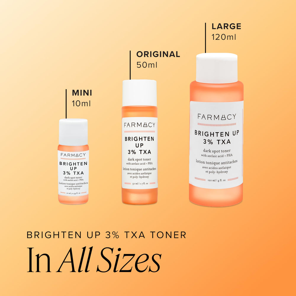 Farmacy toner beside tangerine peel emphasizing upcycled antioxidant ingredient