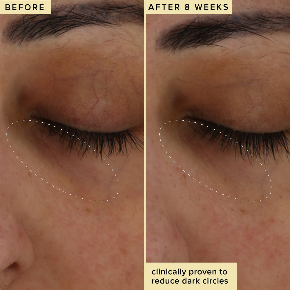 Farmacy eye cream styled on bathroom vanity conveying daily routine