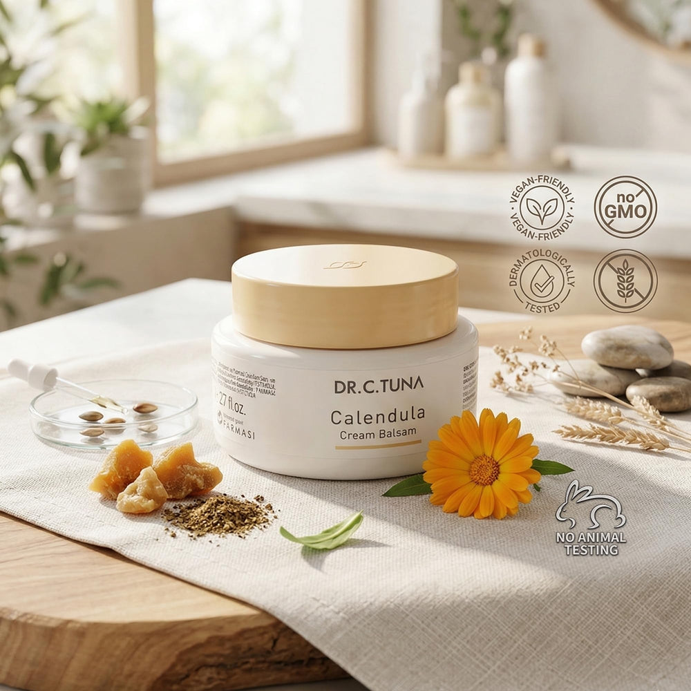 FARMASi botanical oils and calendula extract displayed to show natural moisturising blend