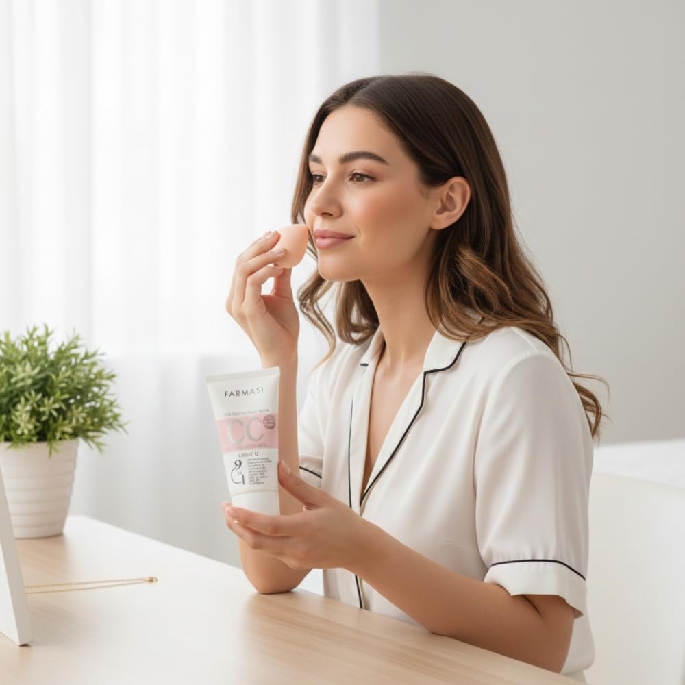 Farmasi CC Cream next to a ruler showing 1.7 fl oz travel-friendly size