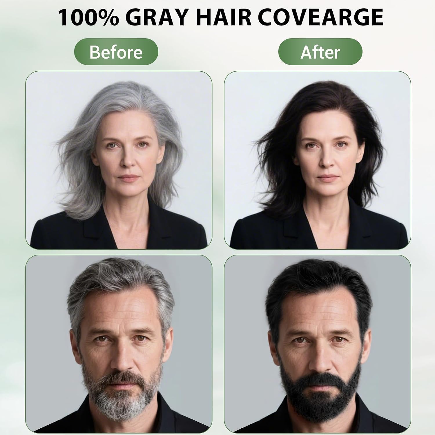 Farndu before and after gray coverage showing natural black result benefit