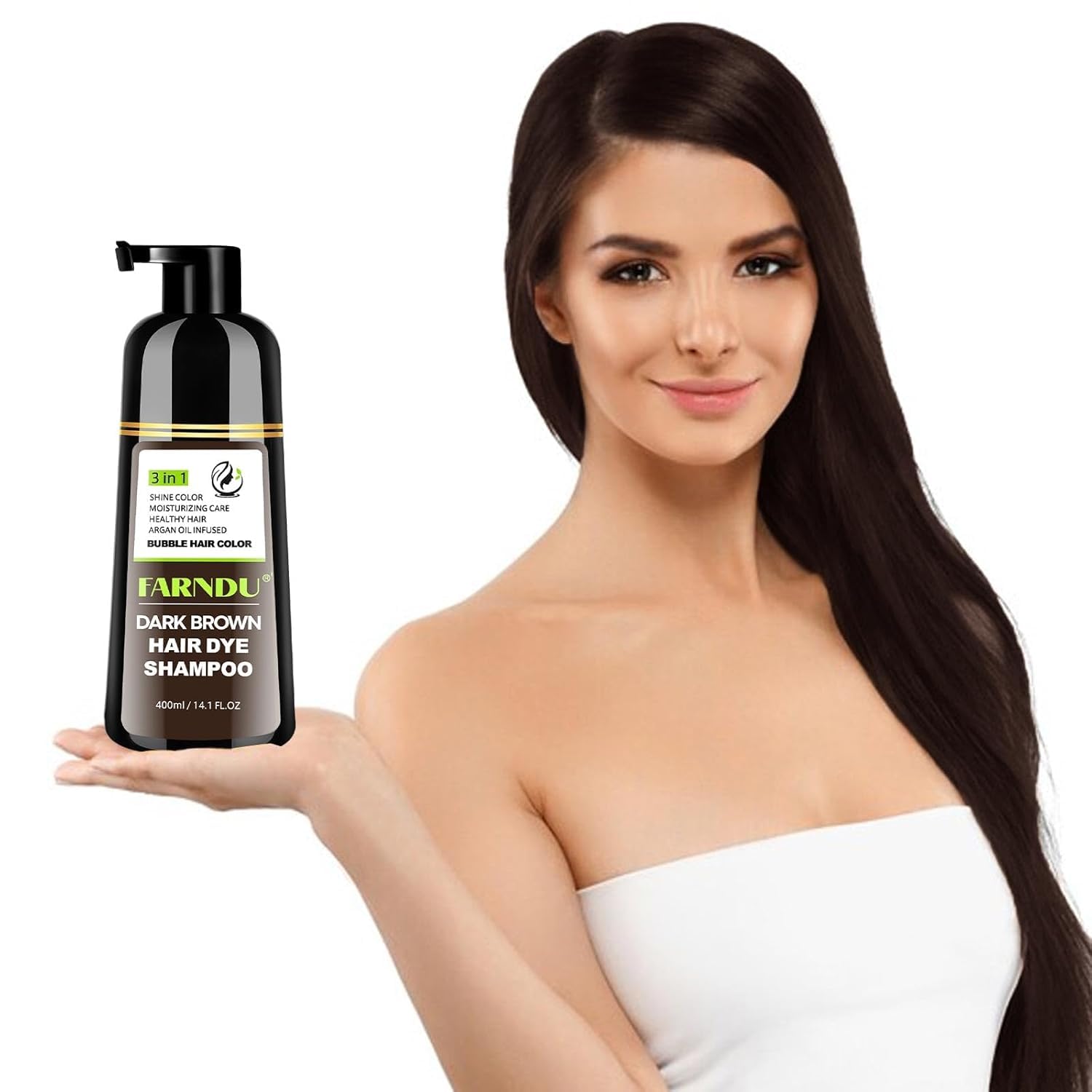 Farndu finished hair showing dark brown shine and smoother texture benefit