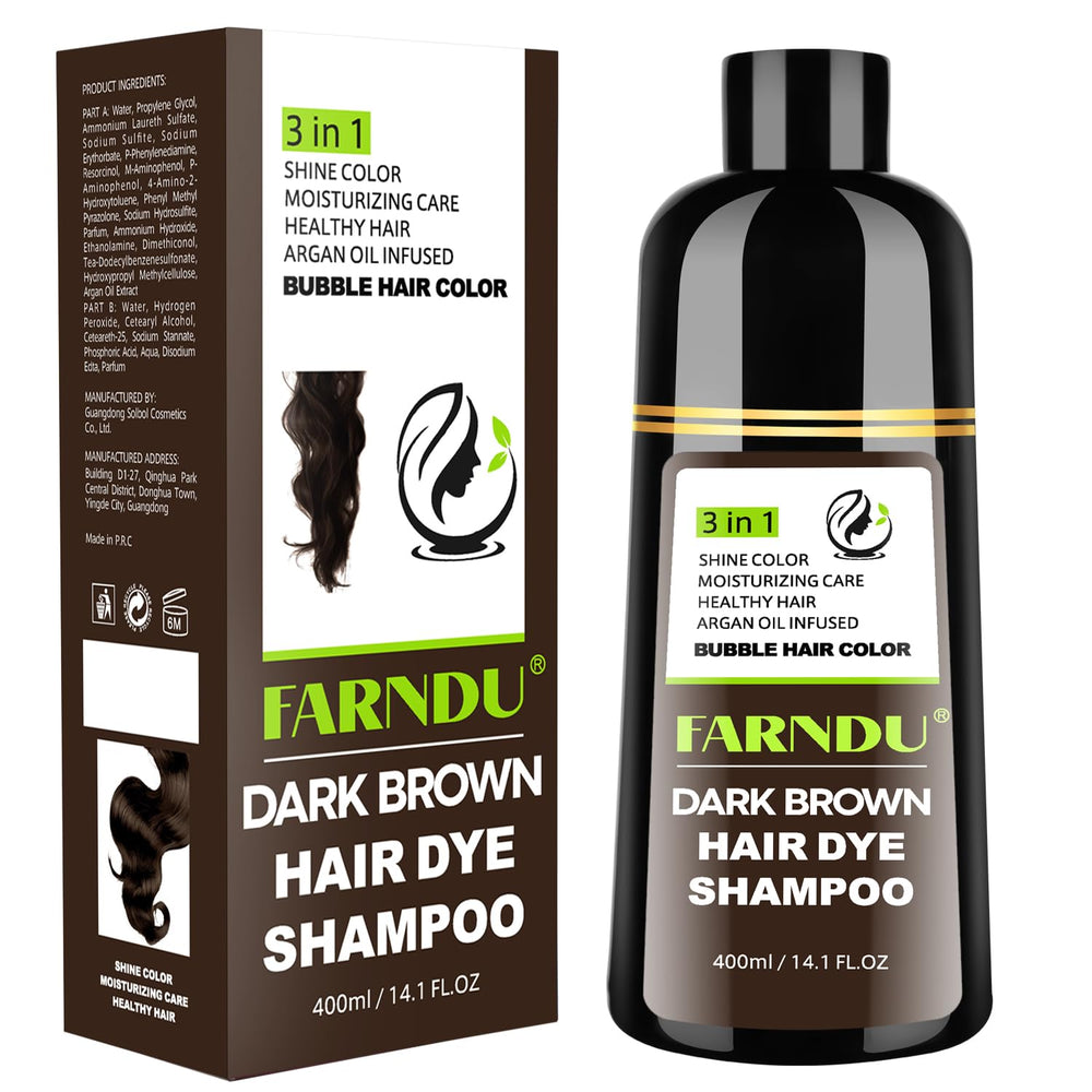 Farndu front packaging showing dark brown color and 3-in-1 benefit