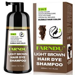 Farndu front bottle showing product and light brown shade benefit