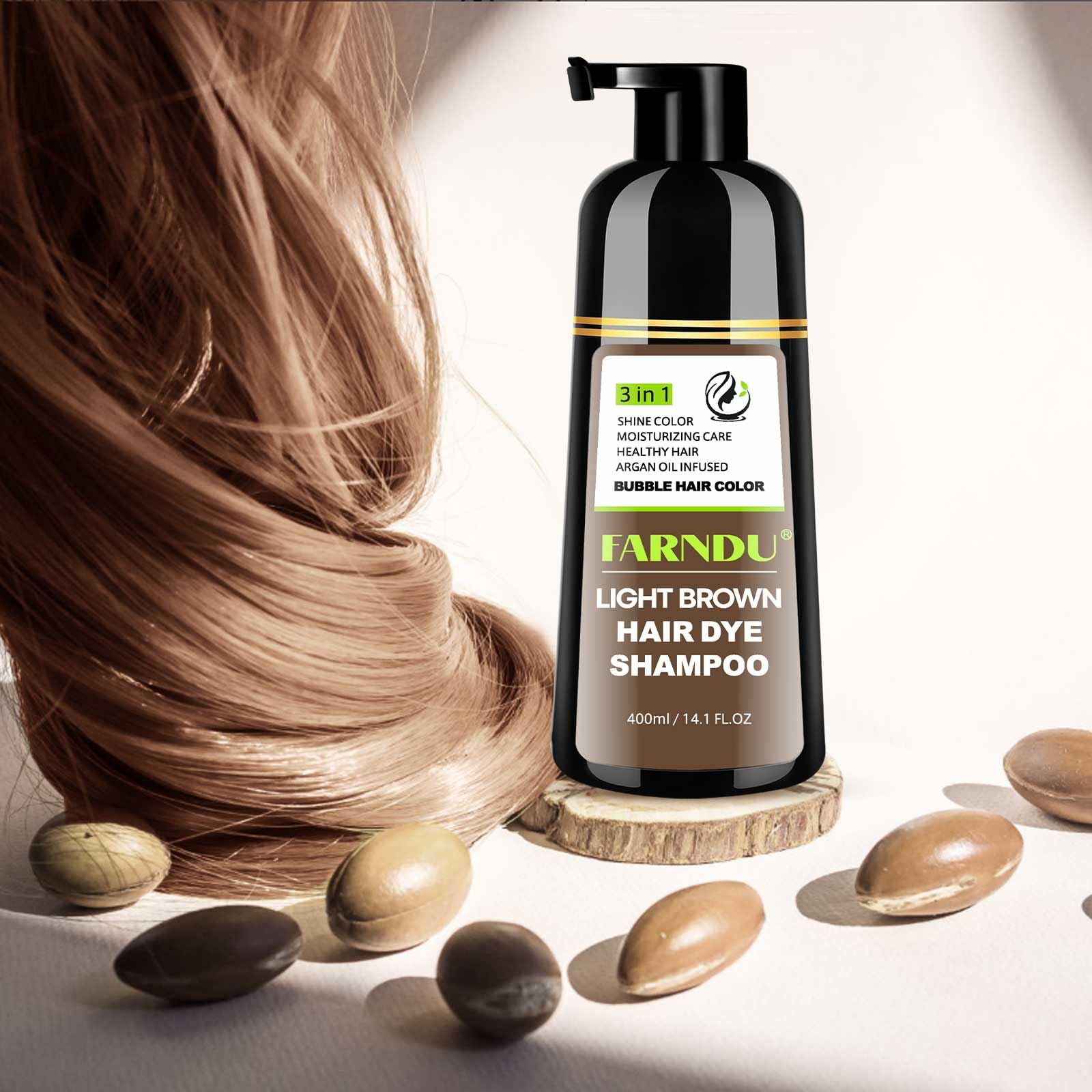 Farndu color on hair ends showing moisturized, strengthened strands benefit