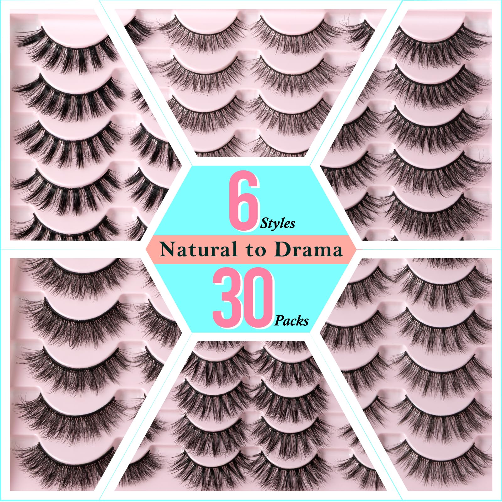 FARRED layout of six distinct lash styles, variety for daily looks benefit